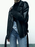 Belted Moto Faux Leather Jacket