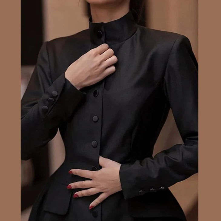 Button Black Mini Dress
