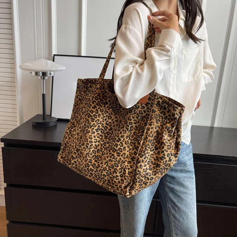 Retro Leopard Canvas Tote Bag
