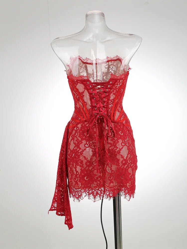 Women’s Strapless Lace Evening Dress