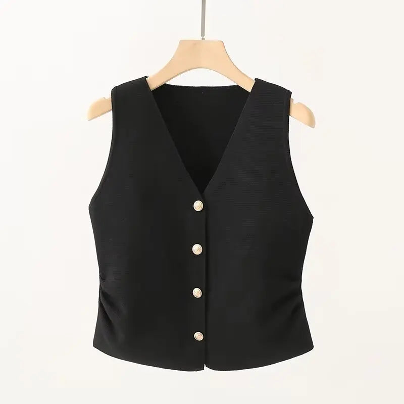 V-Neck Ruched Waist Vest