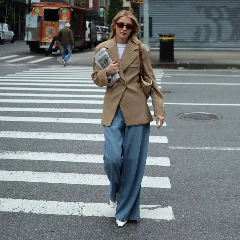 Casual Brown Lapel Blazer