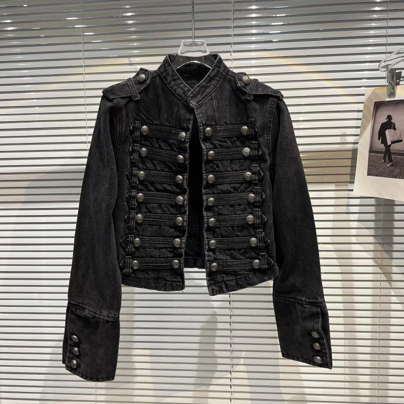 Metal Buckle Denim Short Jacket