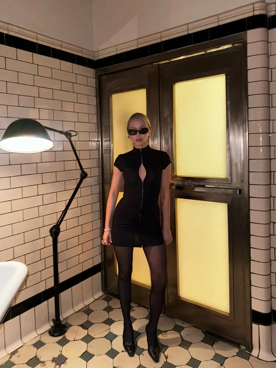 Black Hollow Out Mini Dress