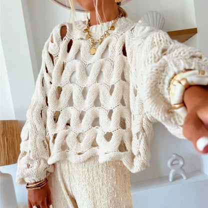 Hollow Out Long Sleeved Knitted Sweater