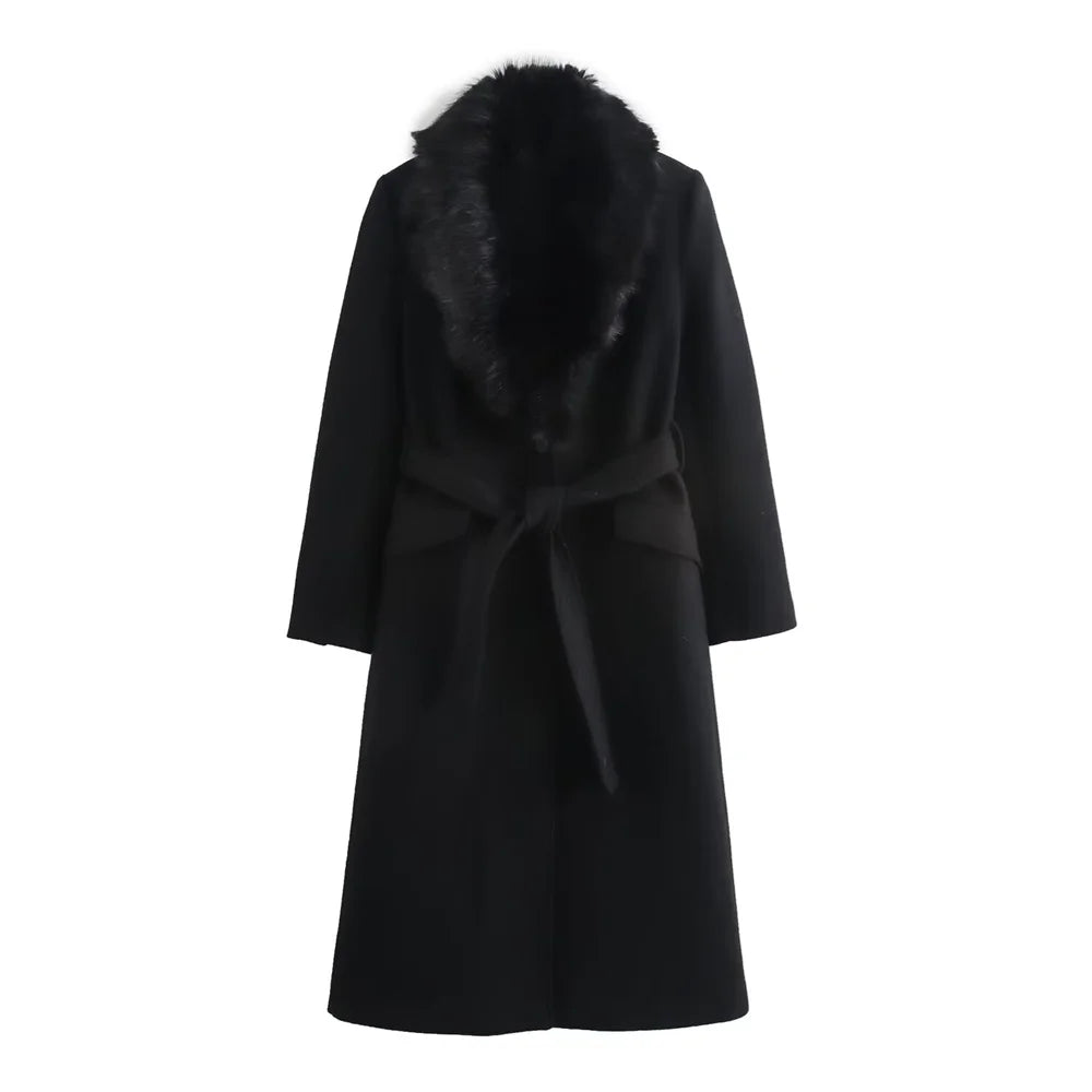 Amelie Belted Fur-Collar Coat