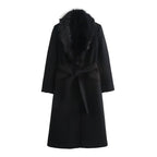 Amelie Belted Fur-Collar Coat
