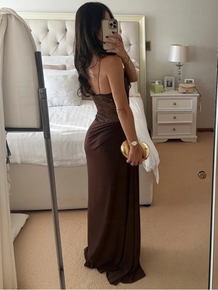 One Shoulder Lace Maxi Dress