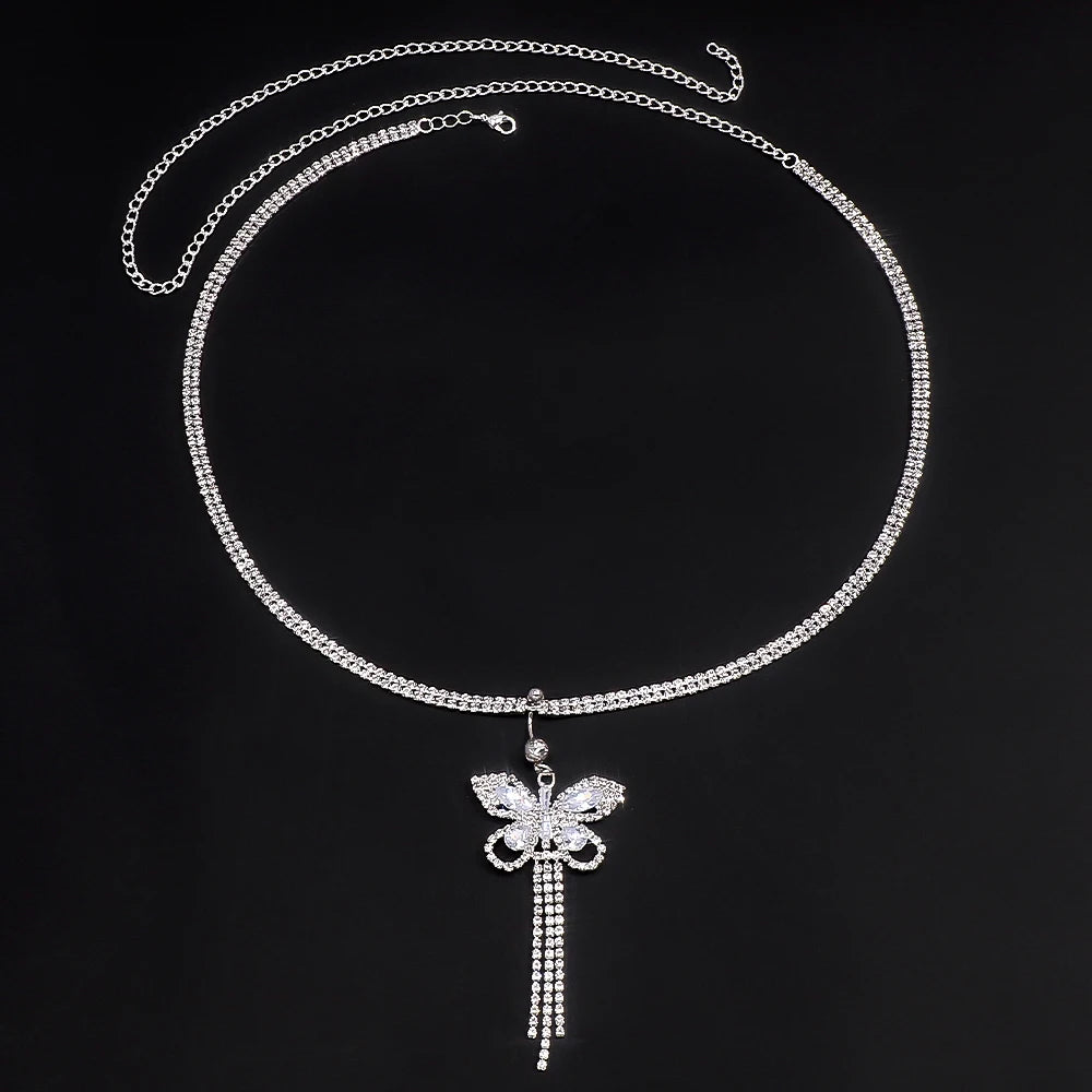 Shiny Rhinestone Butterfly Body Chain