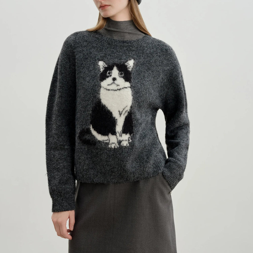 Luna Cat Jacquard Knit Sweater