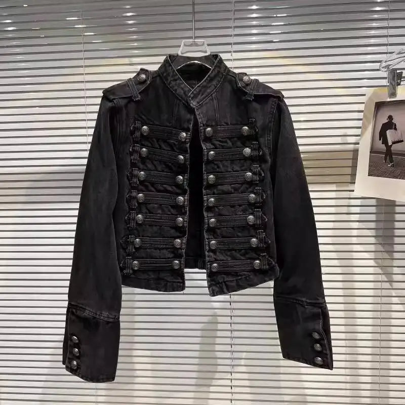 Metal Buckle Denim Short Jacket
