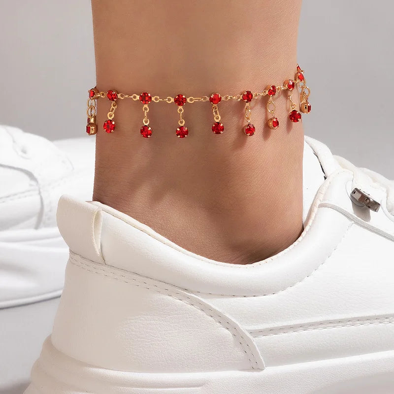 Rhinestones Tassel Anklet