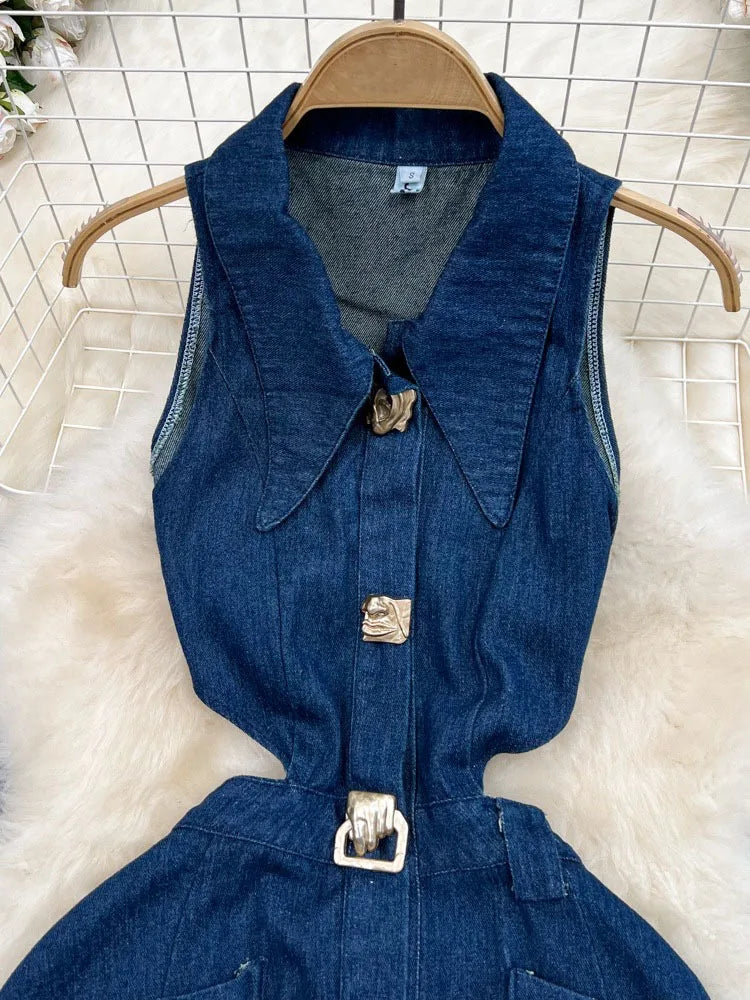 Metal Buckle Denim Dress