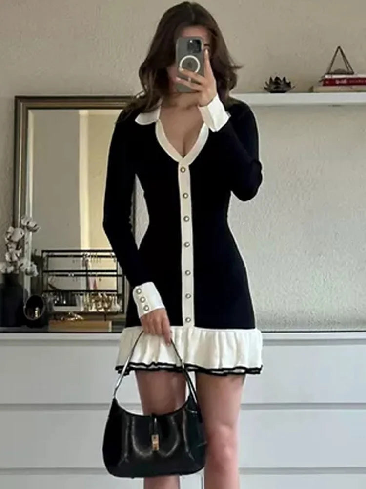 Ruffled Bow Knit Mini Dress