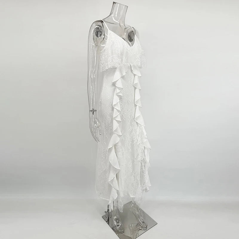 Women’s Ruffled Suspender Maxi Dress