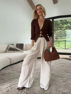 V-neck Single Button Sweater