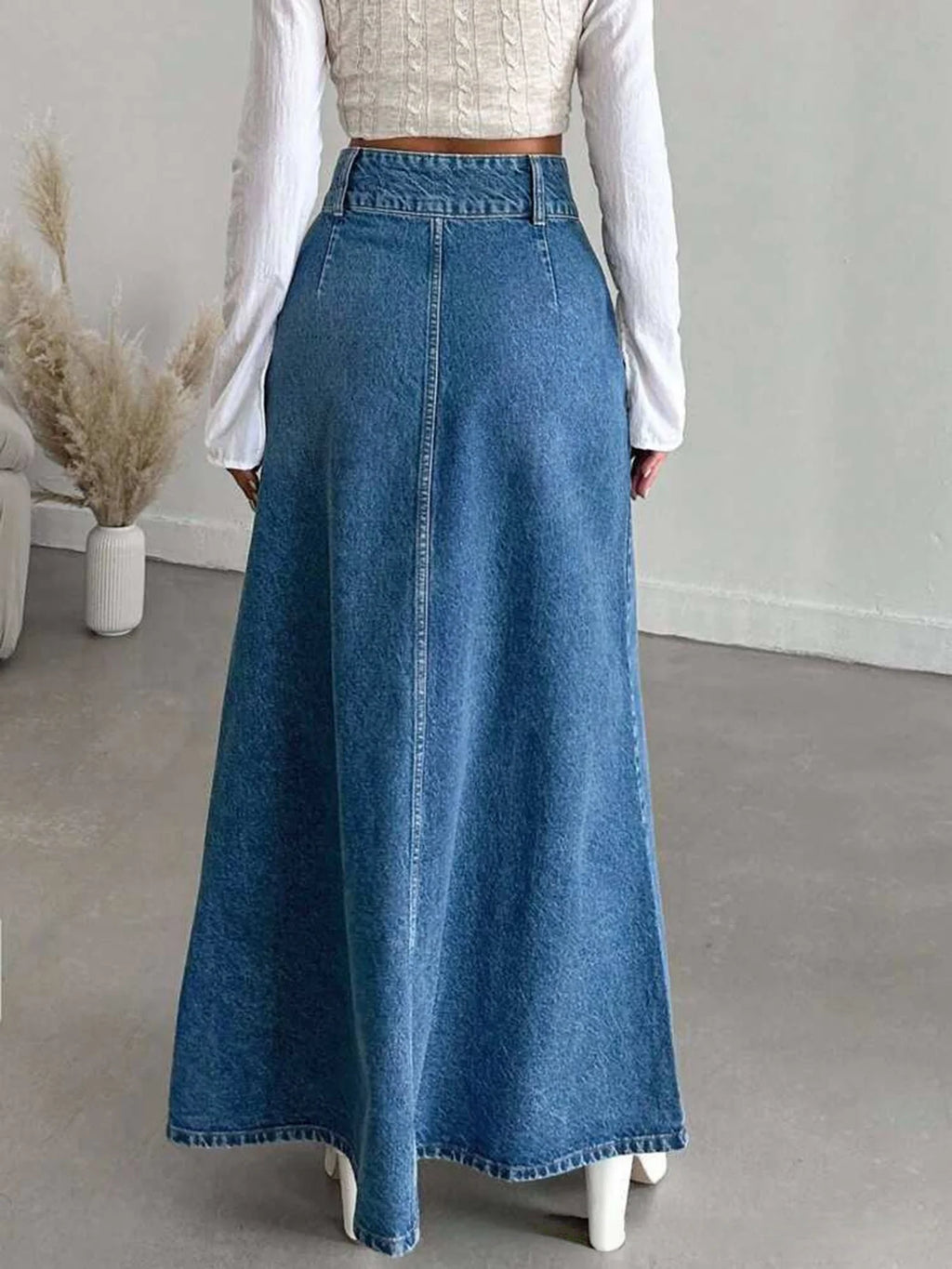 Long Denim Midi Skirt