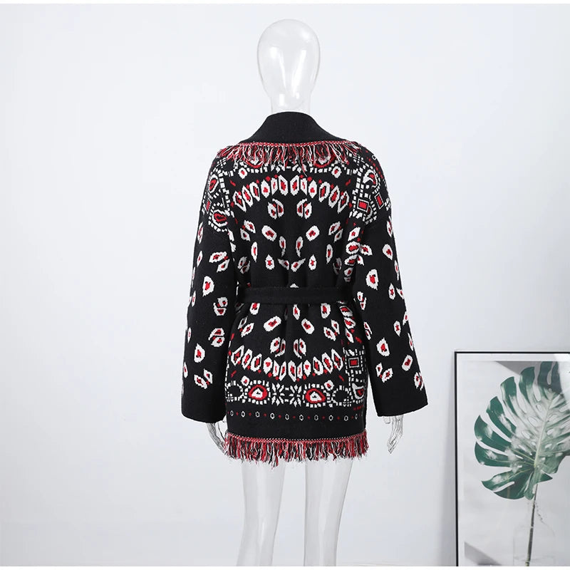 Women’s Jacquard Tassel Cardigan