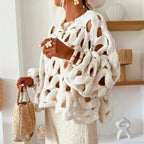 Hollow Out Long Sleeved Knitted Sweater