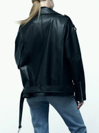 Belted Moto Faux Leather Jacket