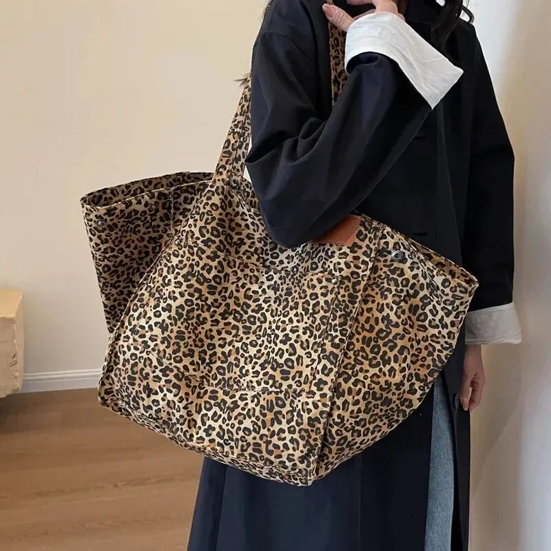 Retro Leopard Canvas Tote Bag