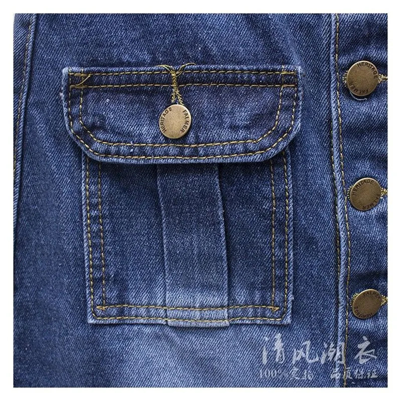 High-Waist Front Slit Denim Pencil Skirt