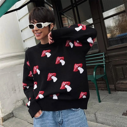 Mushroom Graphic Print Sweater