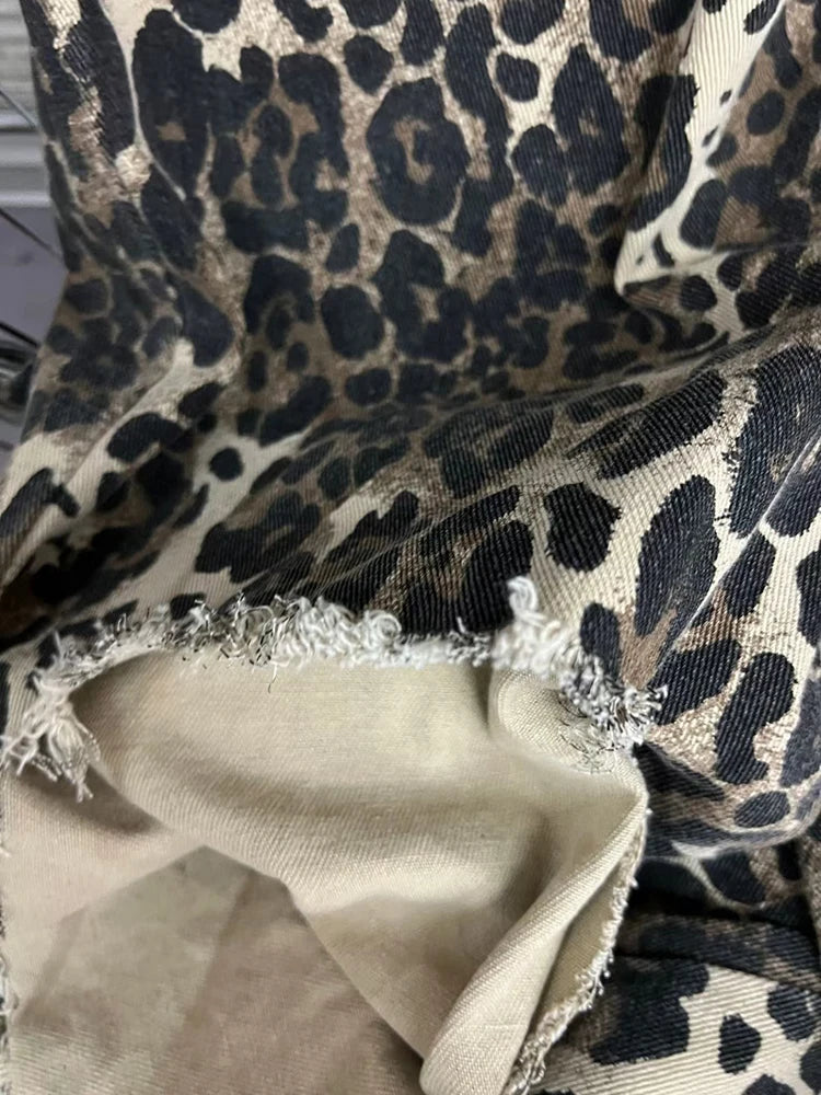 Leopard Ripped Wide Leg Jeans
