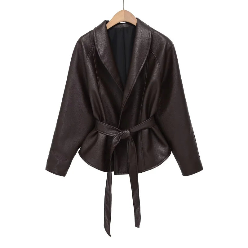 Valentina Belted PU Leather Jacket