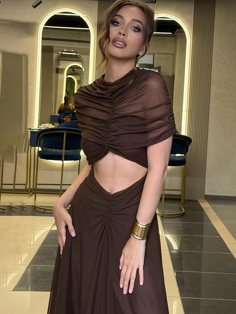 Hollow Out Short Sleeve Maxi Dress