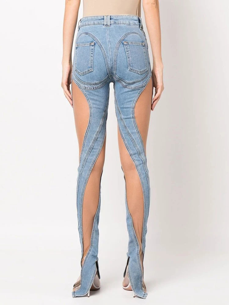 High Rise Mesh Skinny Jeans