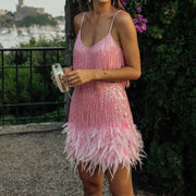 Tassel Sequins Feather Mini Dress