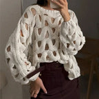 Hollow Out Long Sleeved Knitted Sweater