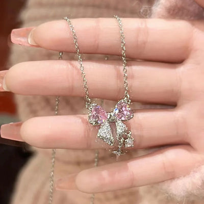 Sweet Pink Bow Necklace