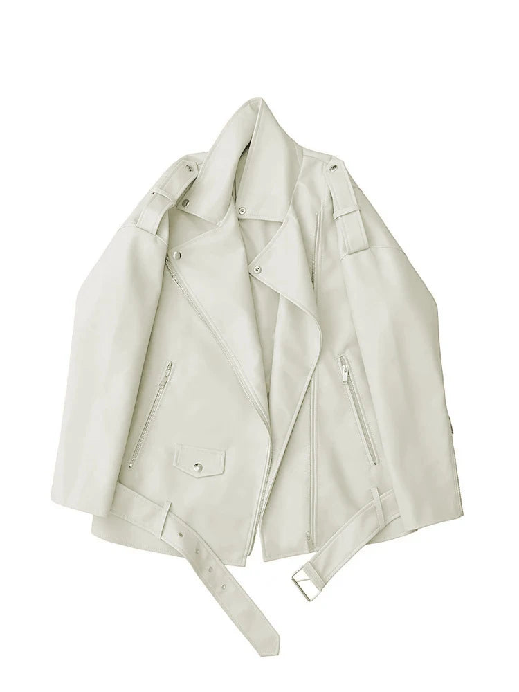 Belted Moto Faux Leather Jacket