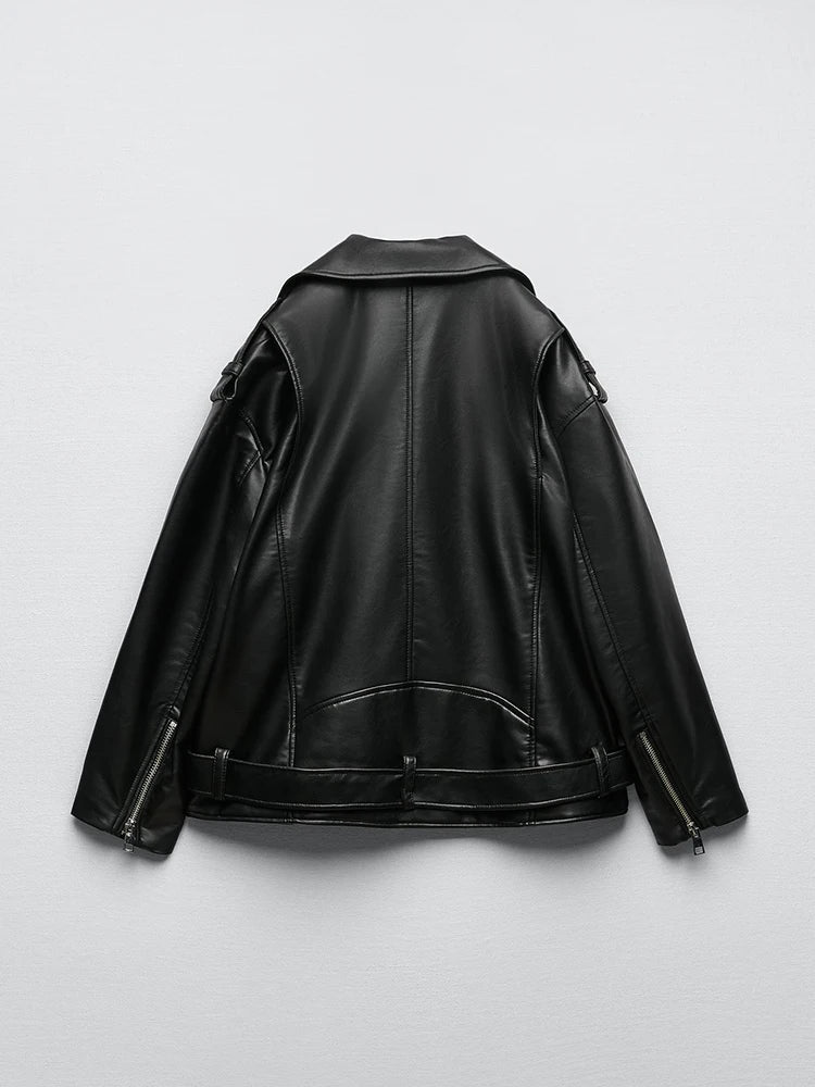 Belted Moto Faux Leather Jacket
