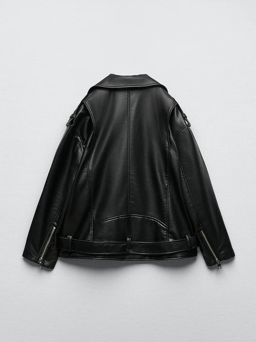 Belted Moto Faux Leather Jacket