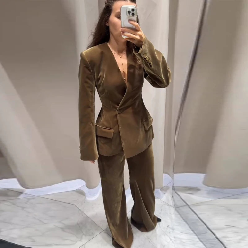 Women’s Velvet Blazer Suit Set