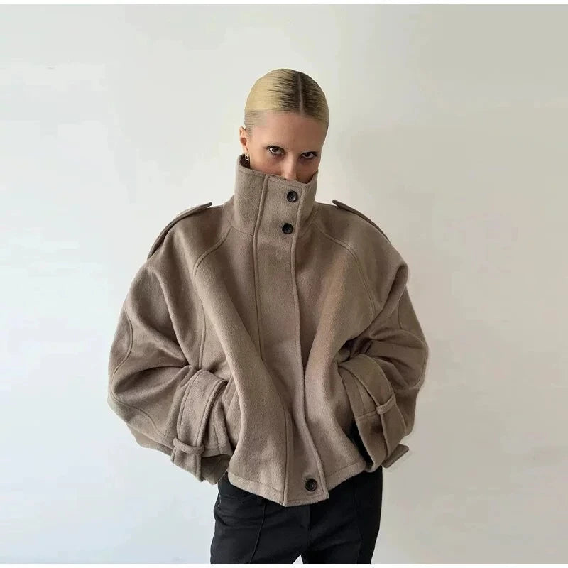 Stand Collar Single-Breasted Coat