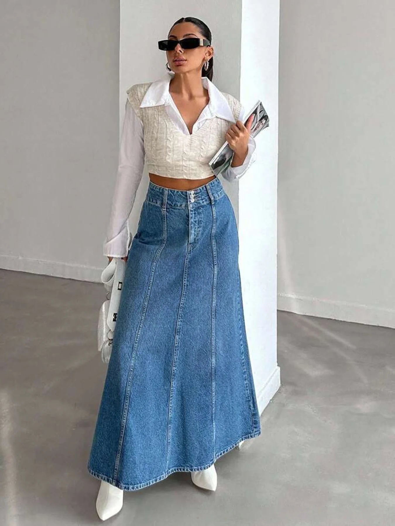Long Denim Midi Skirt