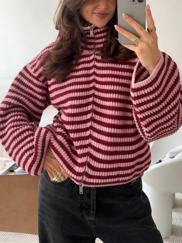 Rosalie Striped Zip-Up Cardigan