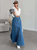 Long Denim Midi Skirt