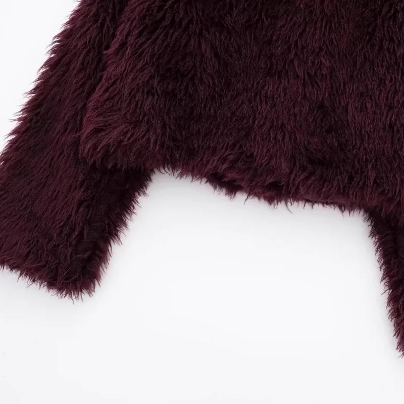 Amara Burgundy Faux Fur Cardigan