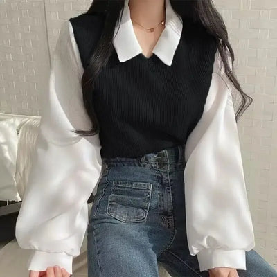 Two-piece Polo Collar Blouse