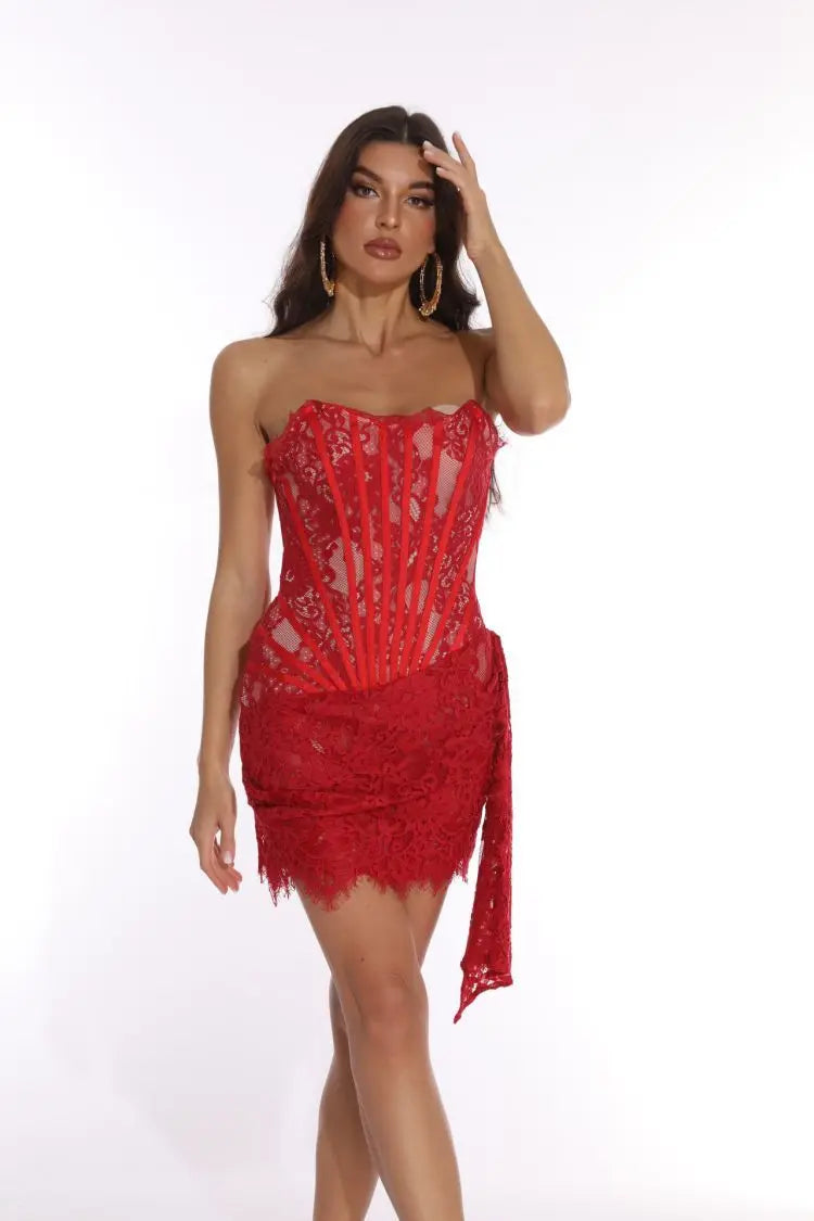 Women’s Strapless Lace Evening Dress