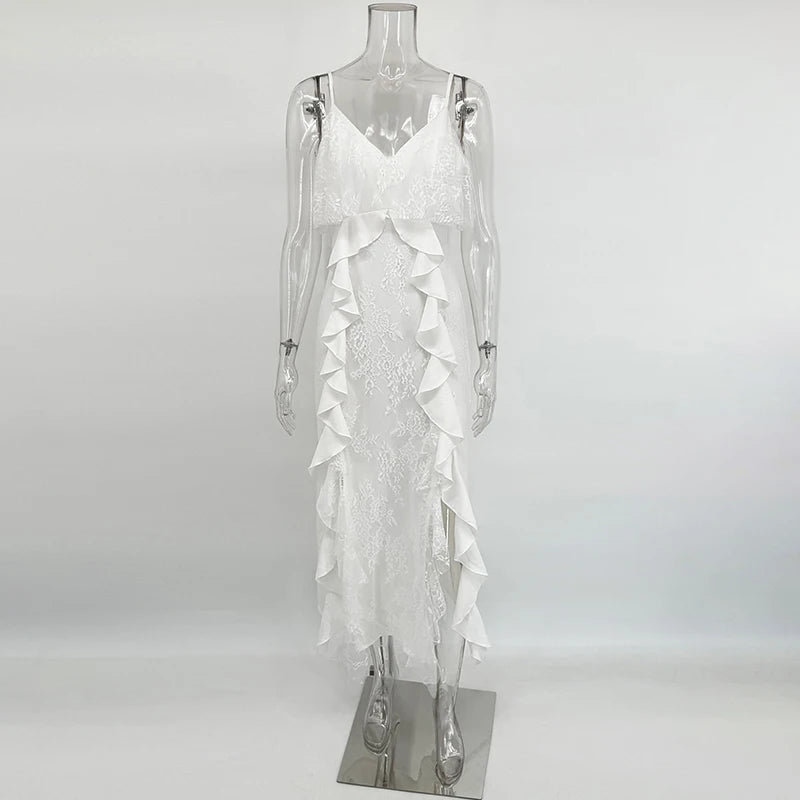 Women’s Ruffled Suspender Maxi Dress