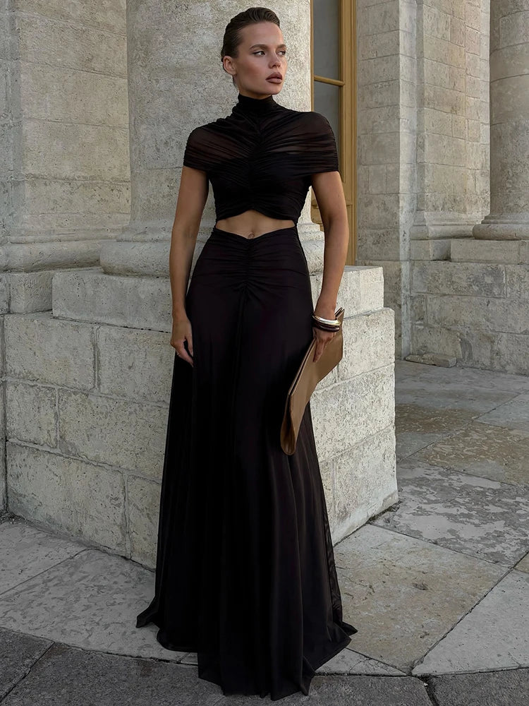 Hollow Out Short Sleeve Maxi Dress