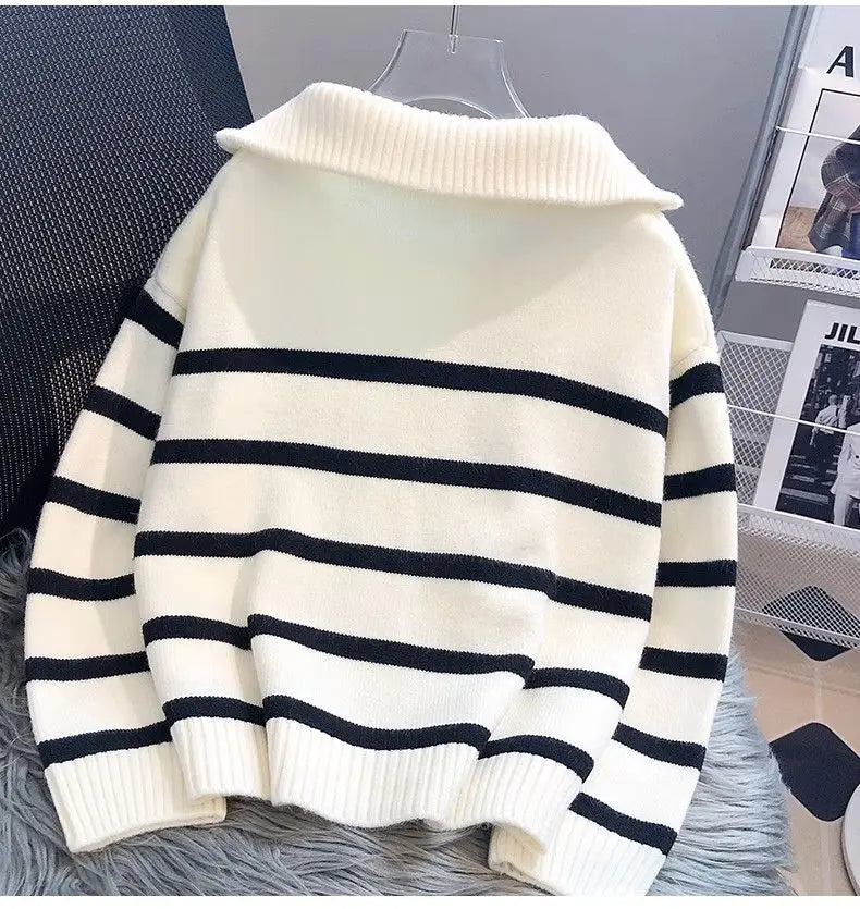 Elise Striped Zip Knit Sweater
