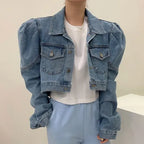 Puff Sleeve Vintage Denim Jacket
