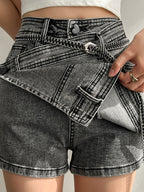 Denim Spliced Shorts